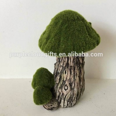 polyresin garden decoration with two flocking mushroom